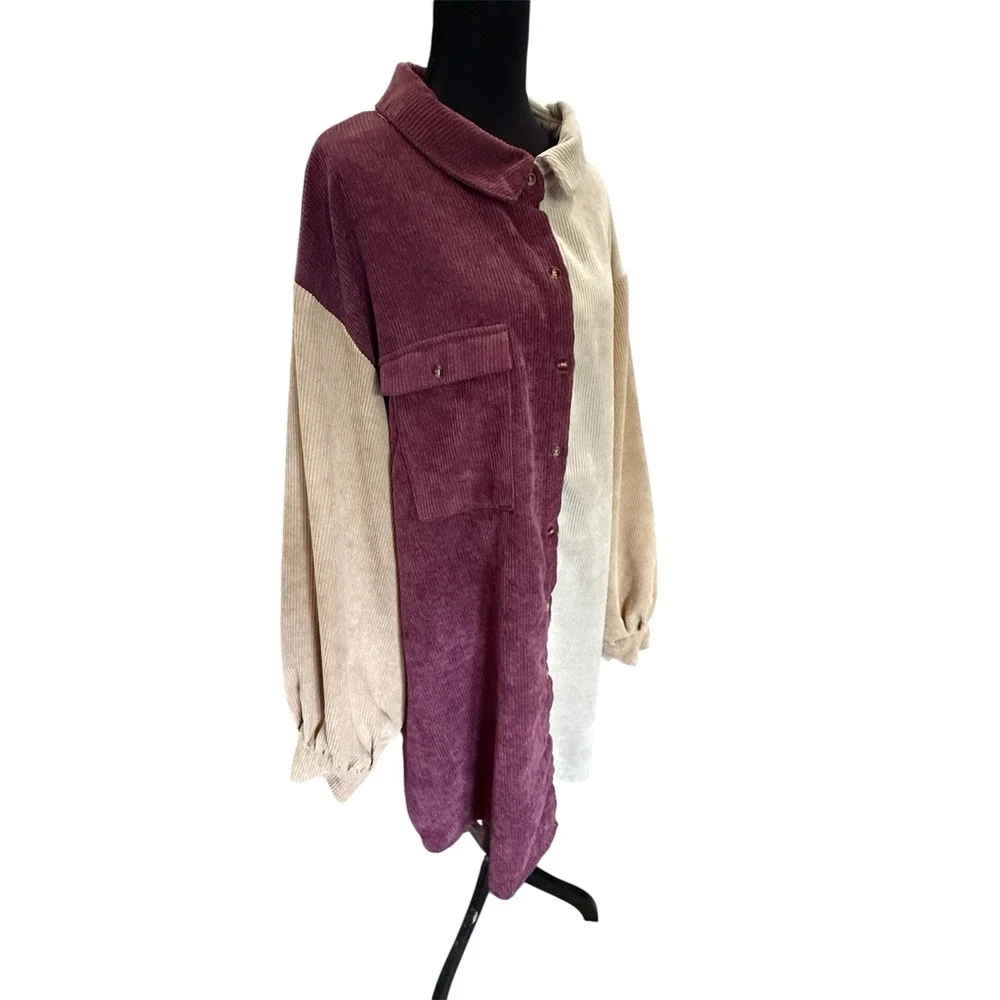 Nasty Gal Colorblock Corduroy Long Sleeve Shirt Dress Sz 18 Indie Sleaze - Picture 3 of 8